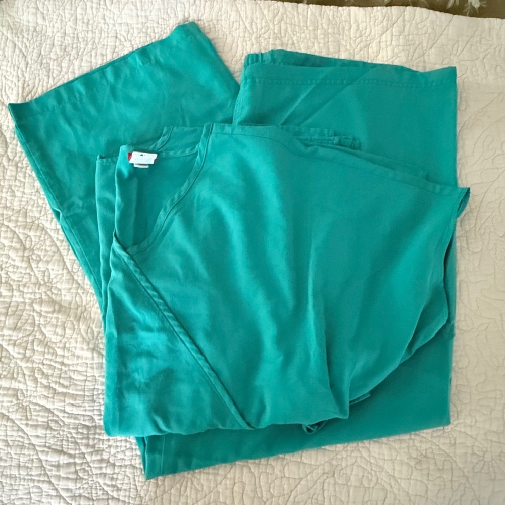 Dickies Womens Scrub Set XL Teal V-Neck Mock Wrap Top Straight Leg Pants Uniform